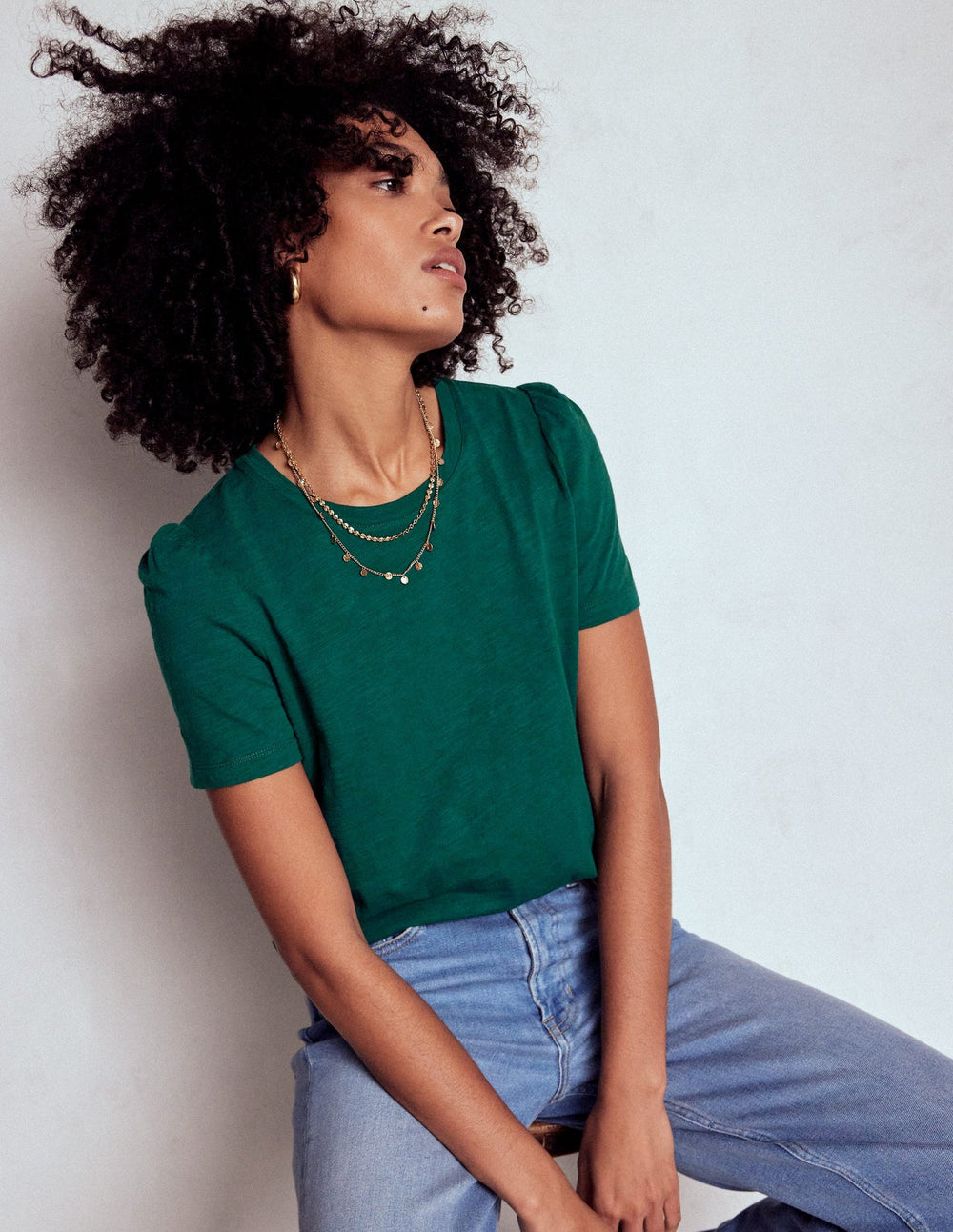 Boden Cotton Puff Sleeve T-shirt - Drake Green