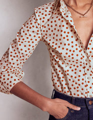 Boden Saskia Stretch Cotton Shirt - Cognac, Painted Dot
