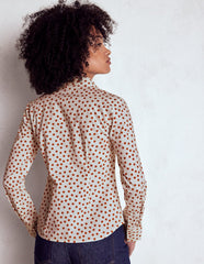 Boden Saskia Stretch Cotton Shirt - Cognac, Painted Dot