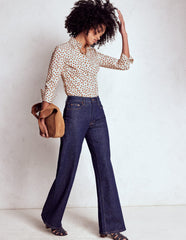 Boden Saskia Stretch Cotton Shirt - Cognac, Painted Dot