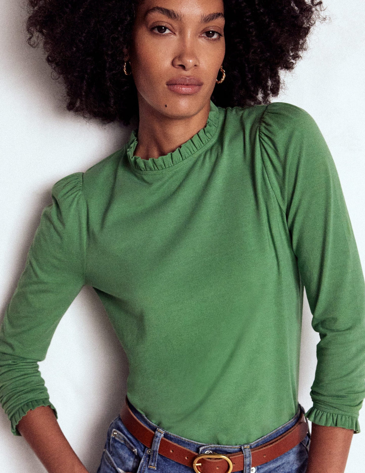 Boden Supersoft Frill Detail Top - Newt Green