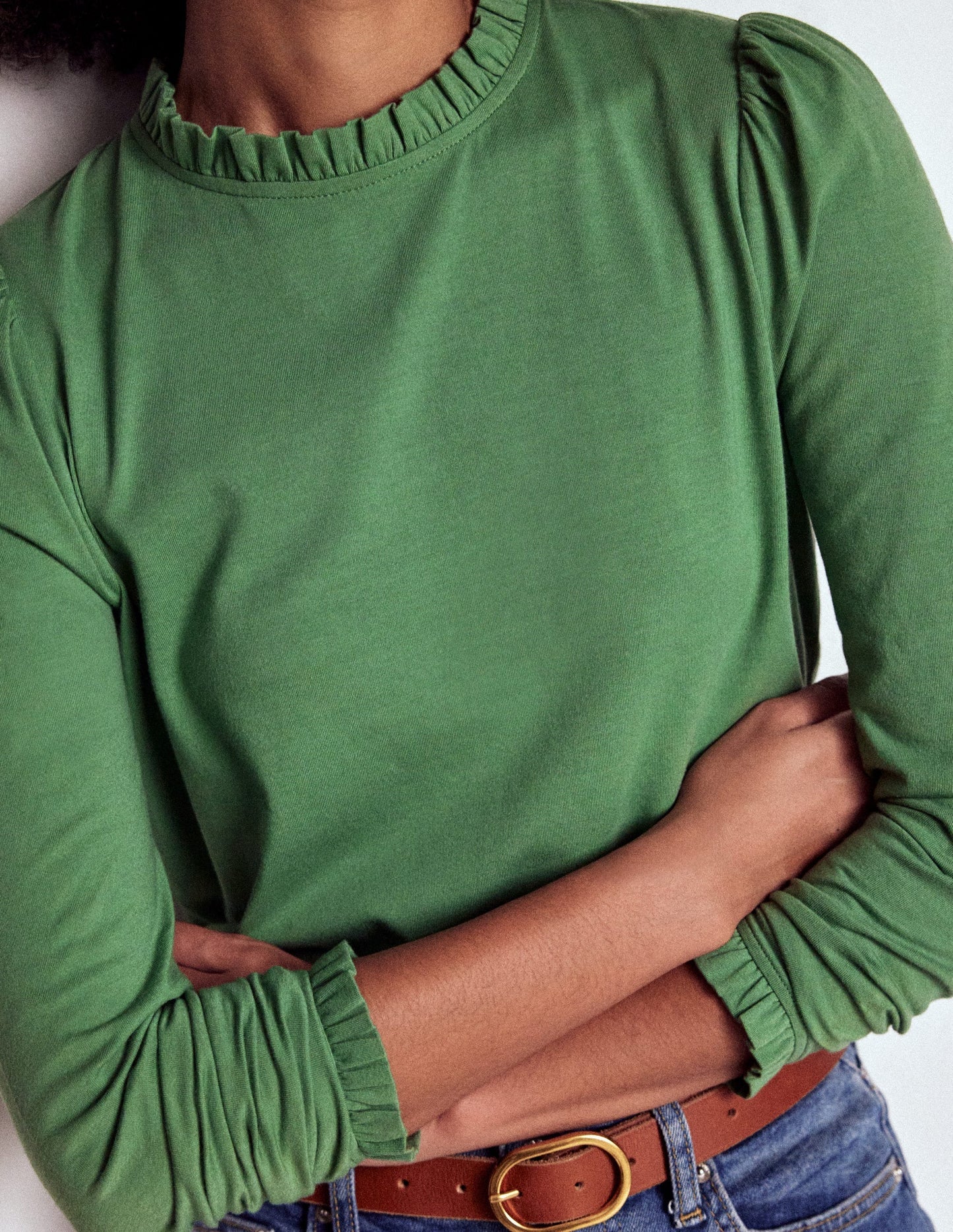 Boden Supersoft Frill Detail Top - Newt Green
