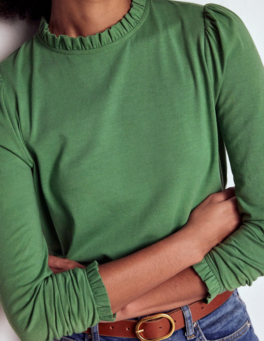 Boden Supersoft Frill Detail Top - Newt Green