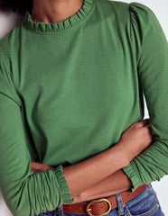 Boden Supersoft Frill Detail Top - Newt Green