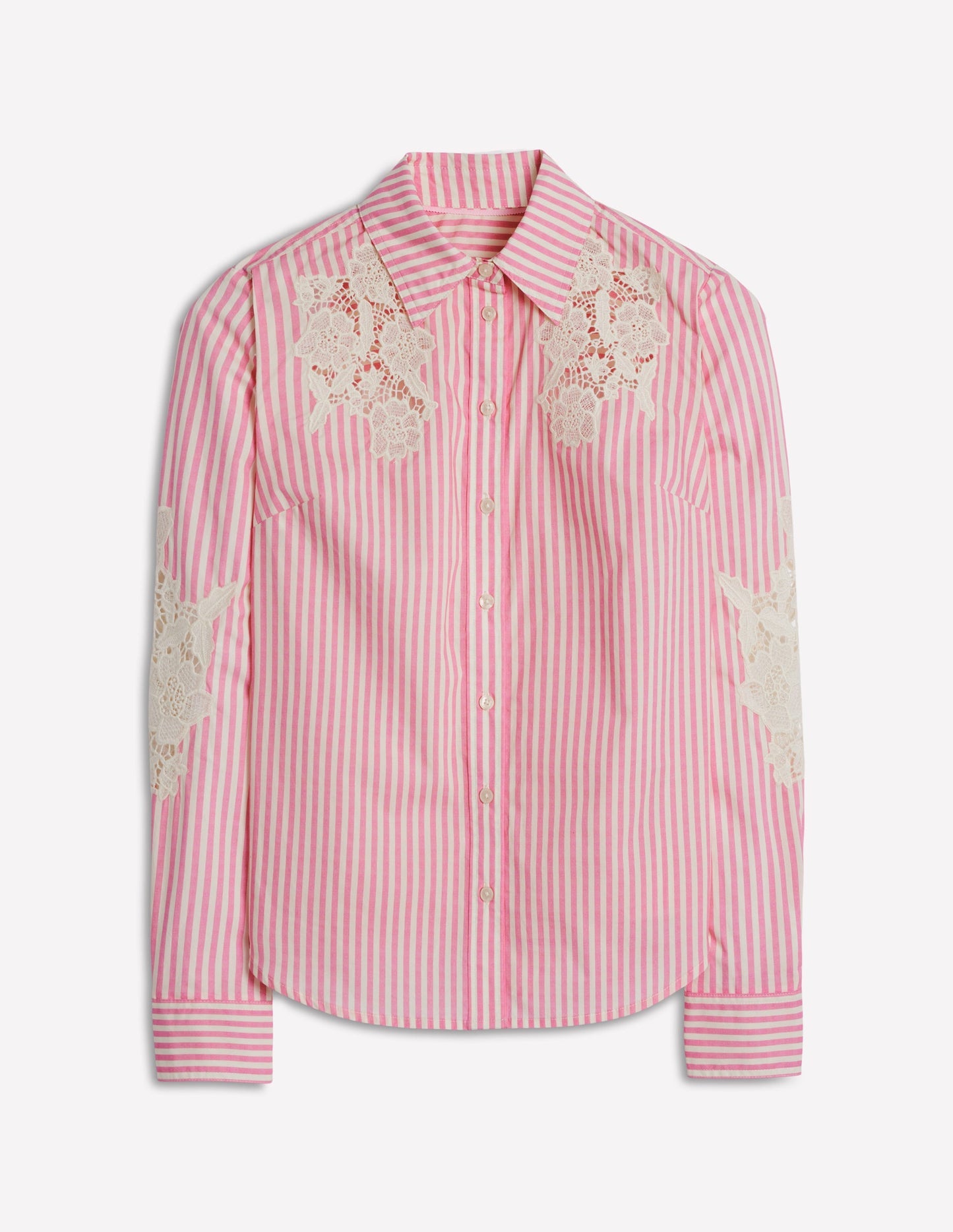 Boden Sienna Interest Cotton Shirt - Pink and Ivory Cutwork Stripe
