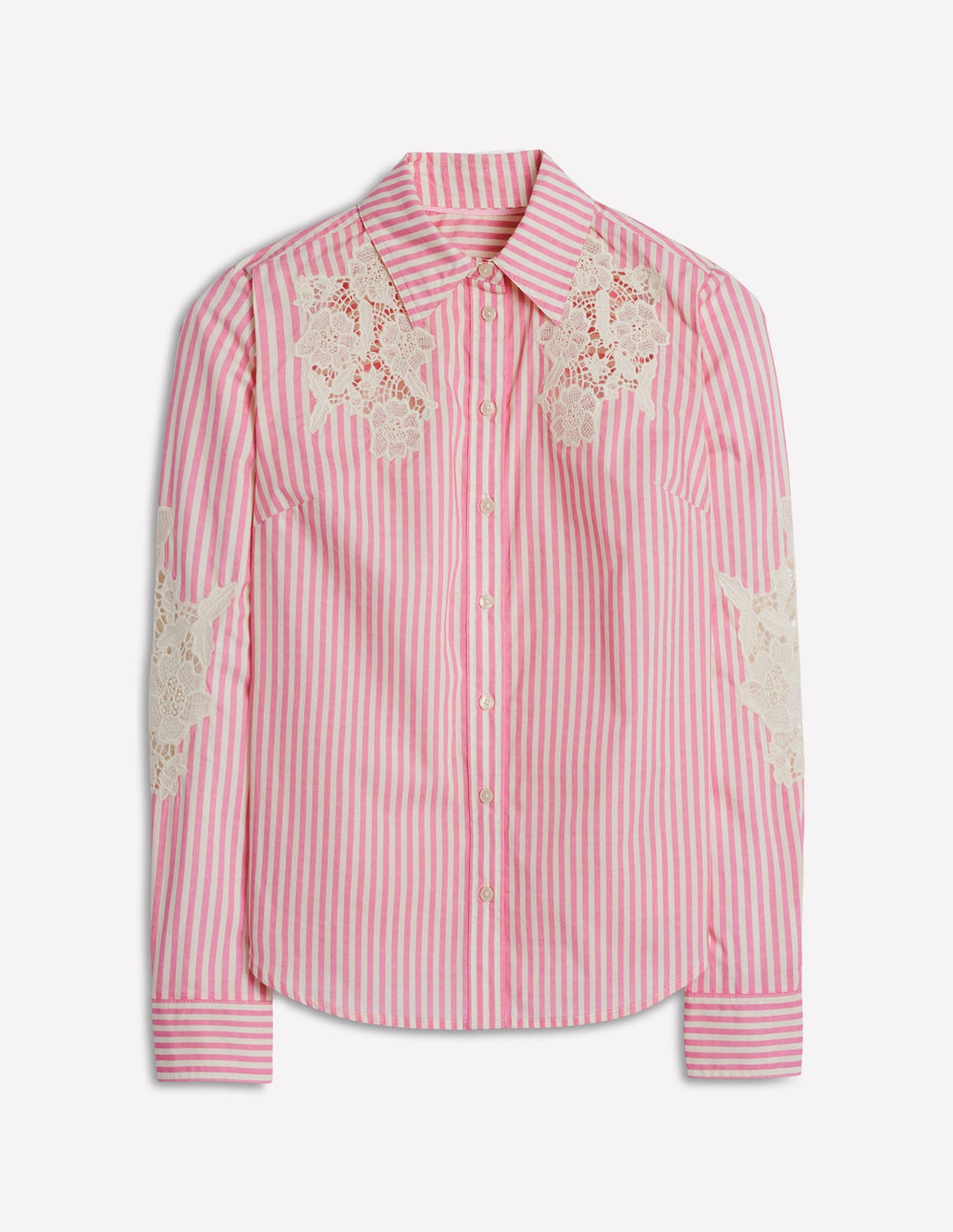 Boden Sienna Interest Cotton Shirt - Pink and Ivory Cutwork Stripe