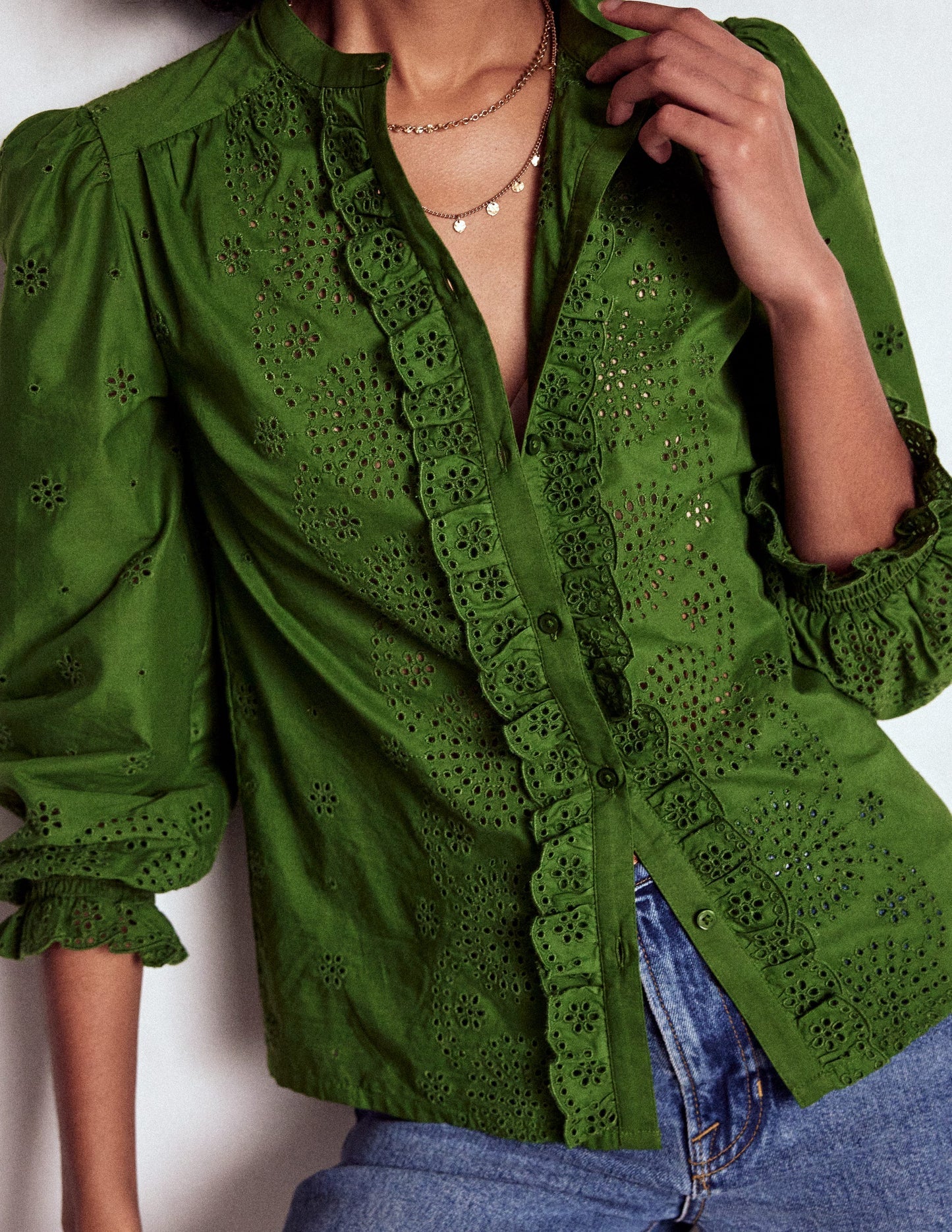 Boden Alice Broderie Top - Promenade Green