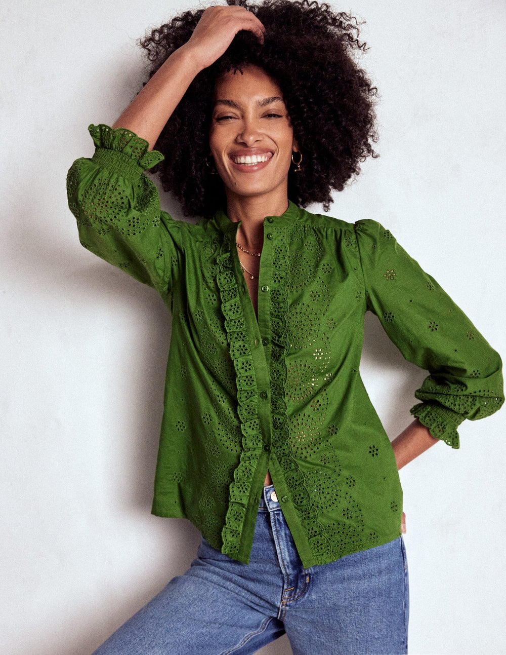 Boden Alice Broderie Top - Promenade Green