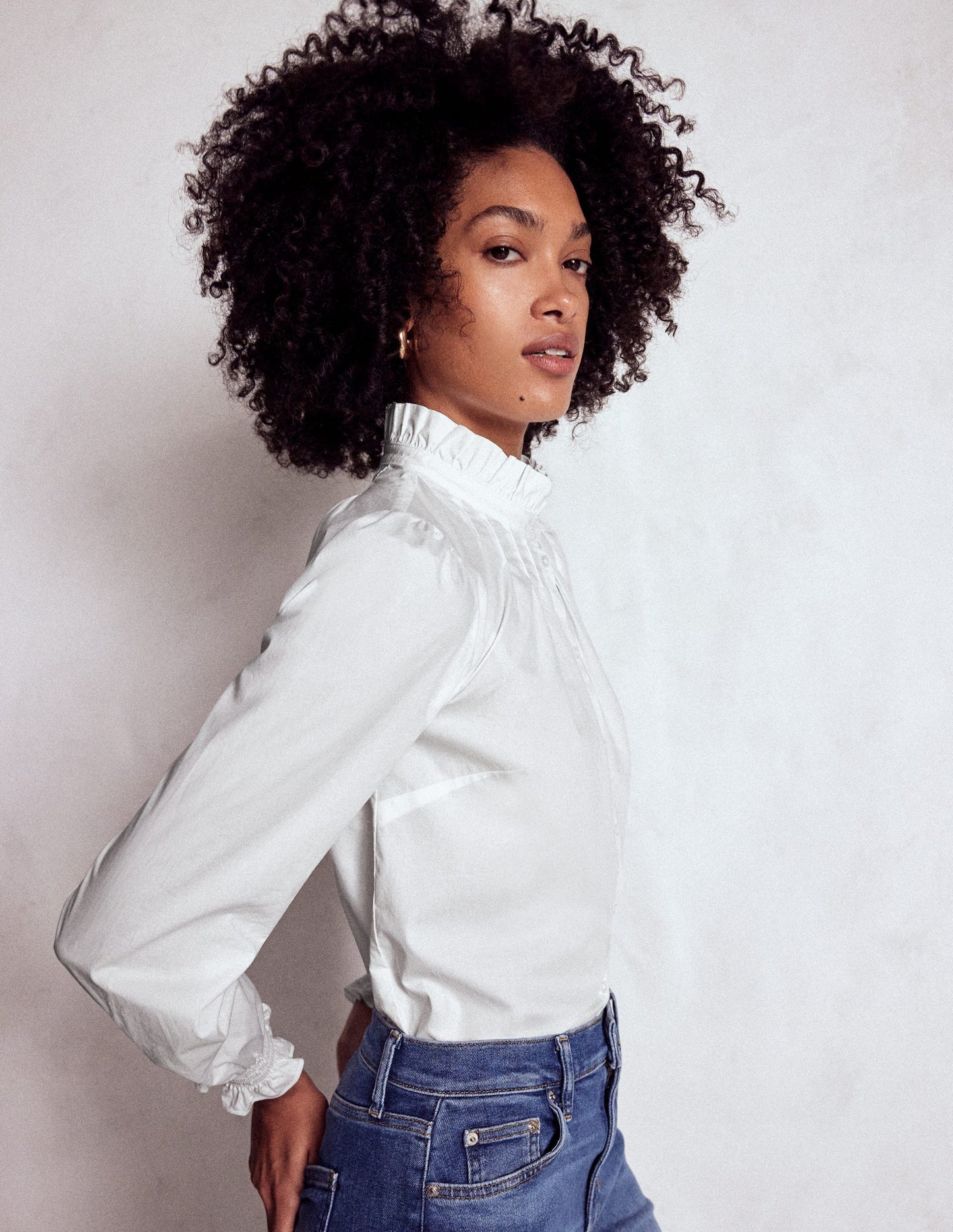 Boden Lorna Pleated Cotton Top - White