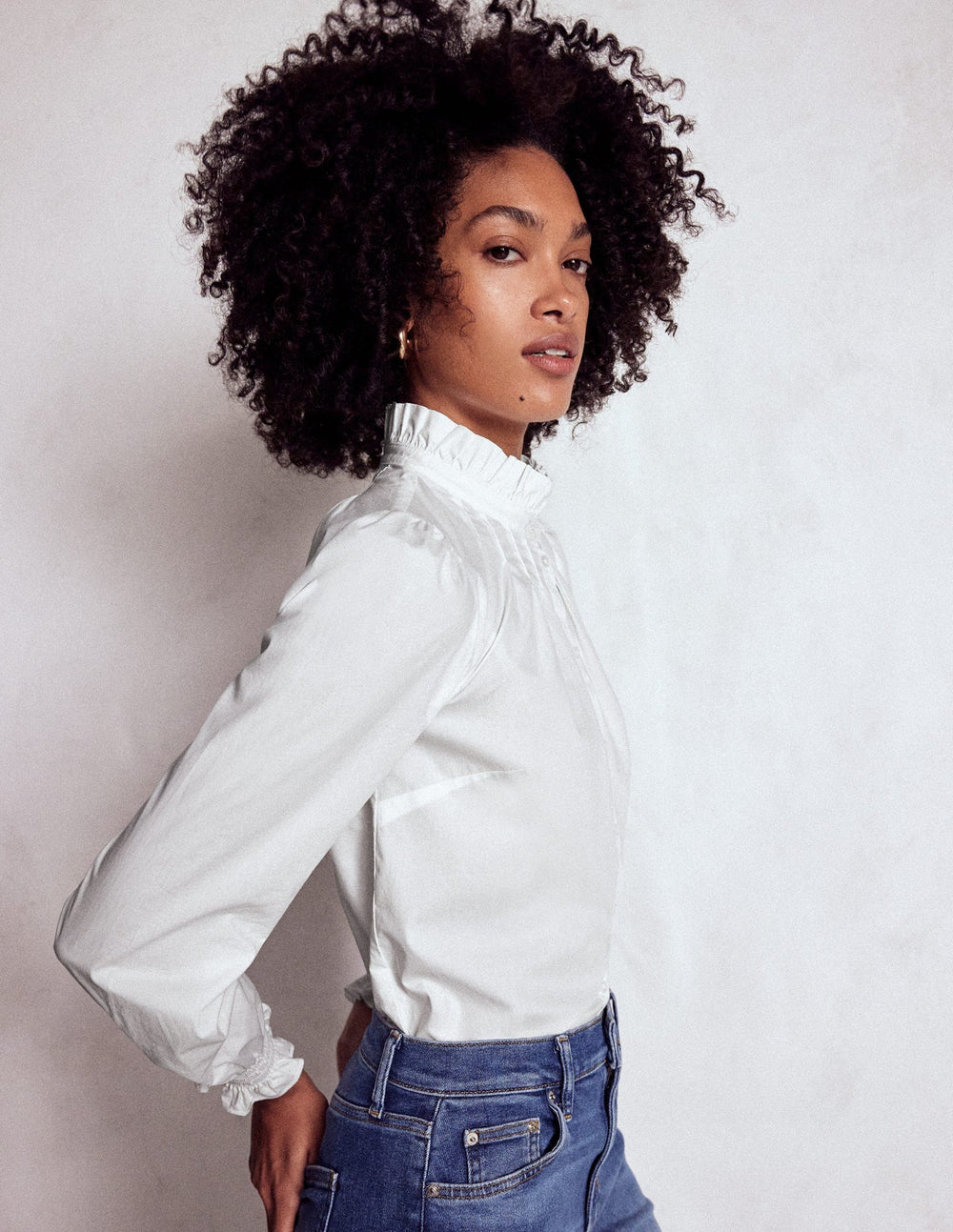 Boden Lorna Pleated Cotton Top - White
