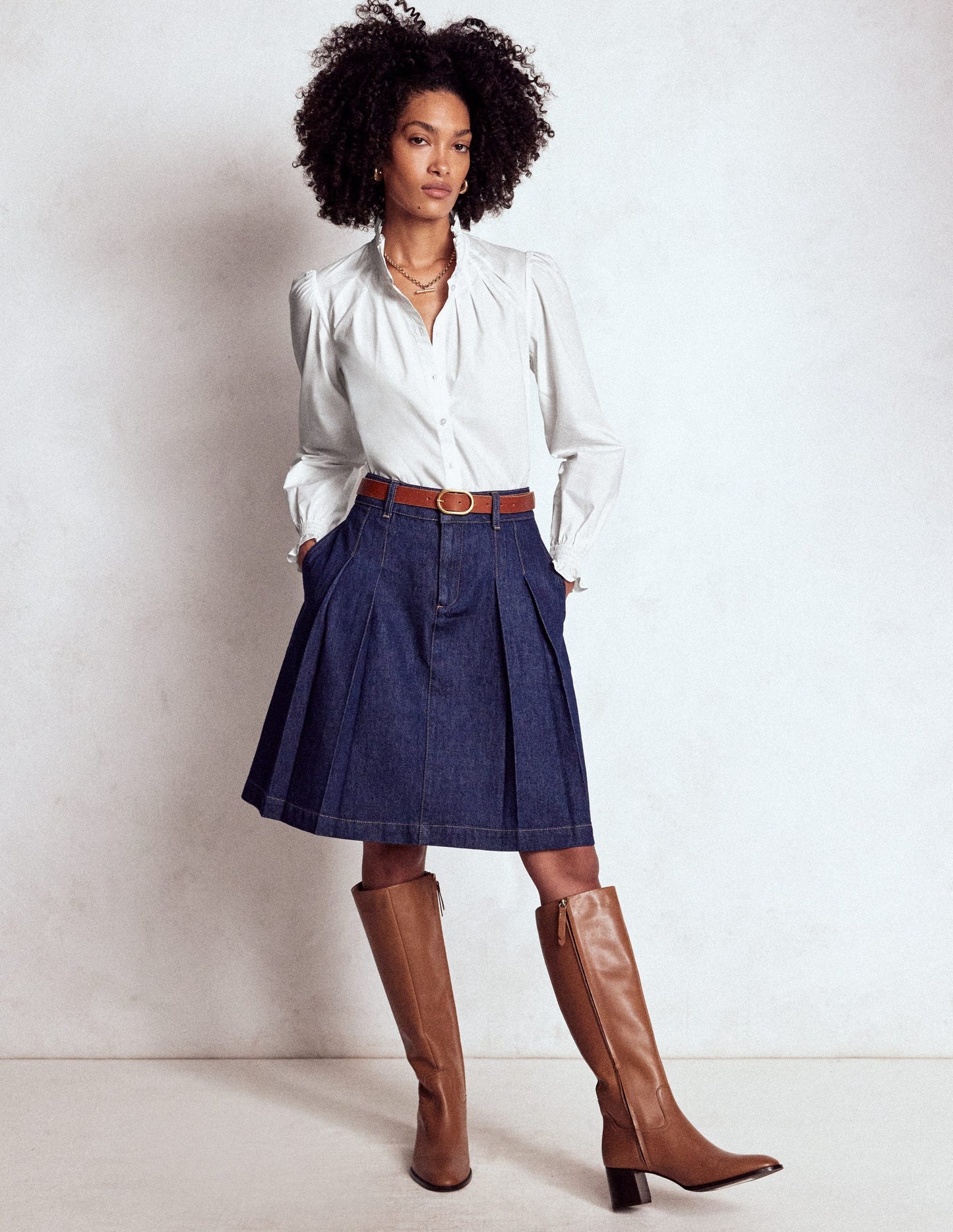 Boden Lorna Pleated Cotton Top - White