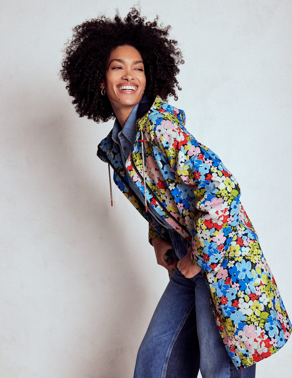 Boden Wells Waterproof Hooded Coat - Multi, Flowerbed Cluster