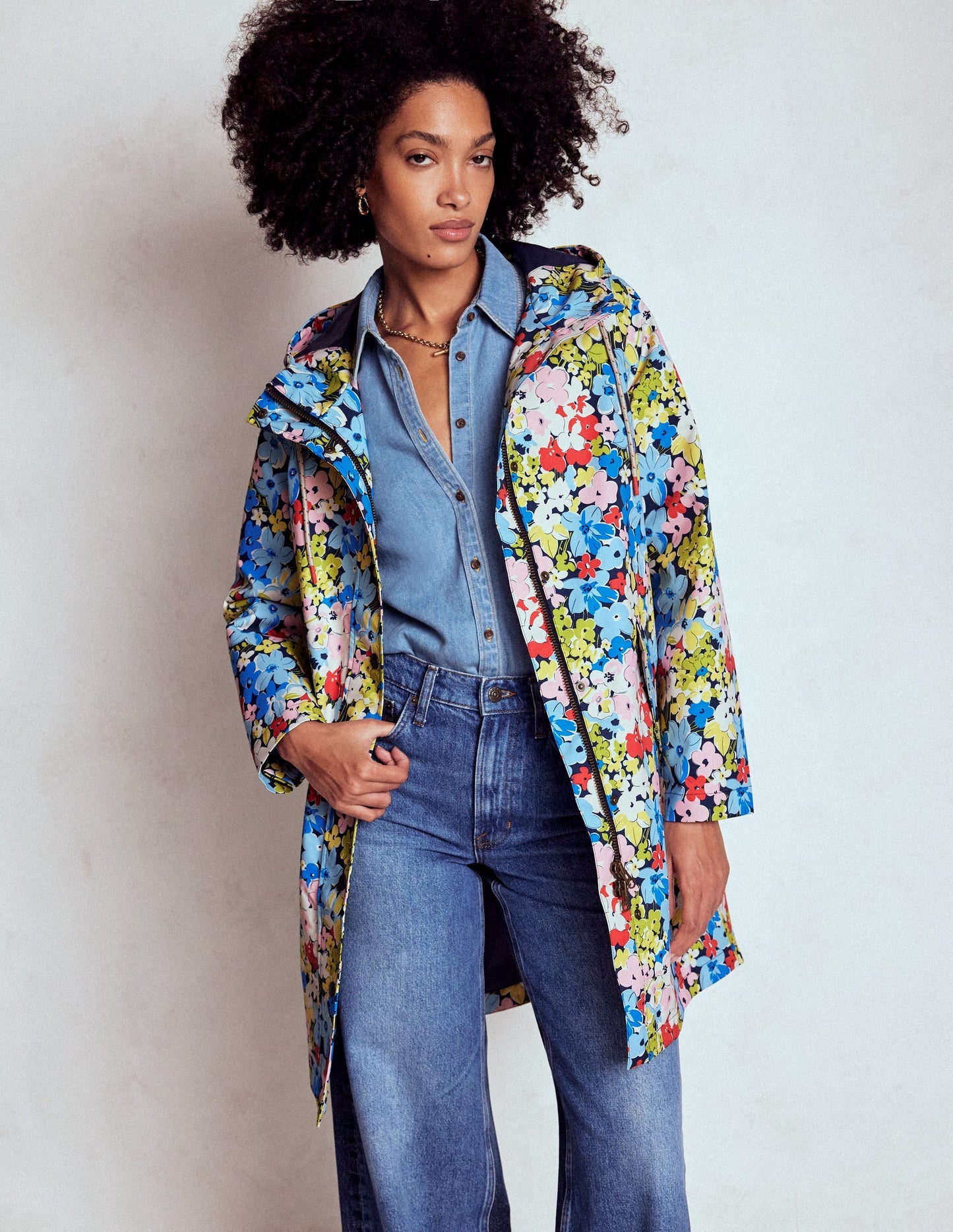 Boden Wells Waterproof Hooded Coat - Multi, Flowerbed Cluster
