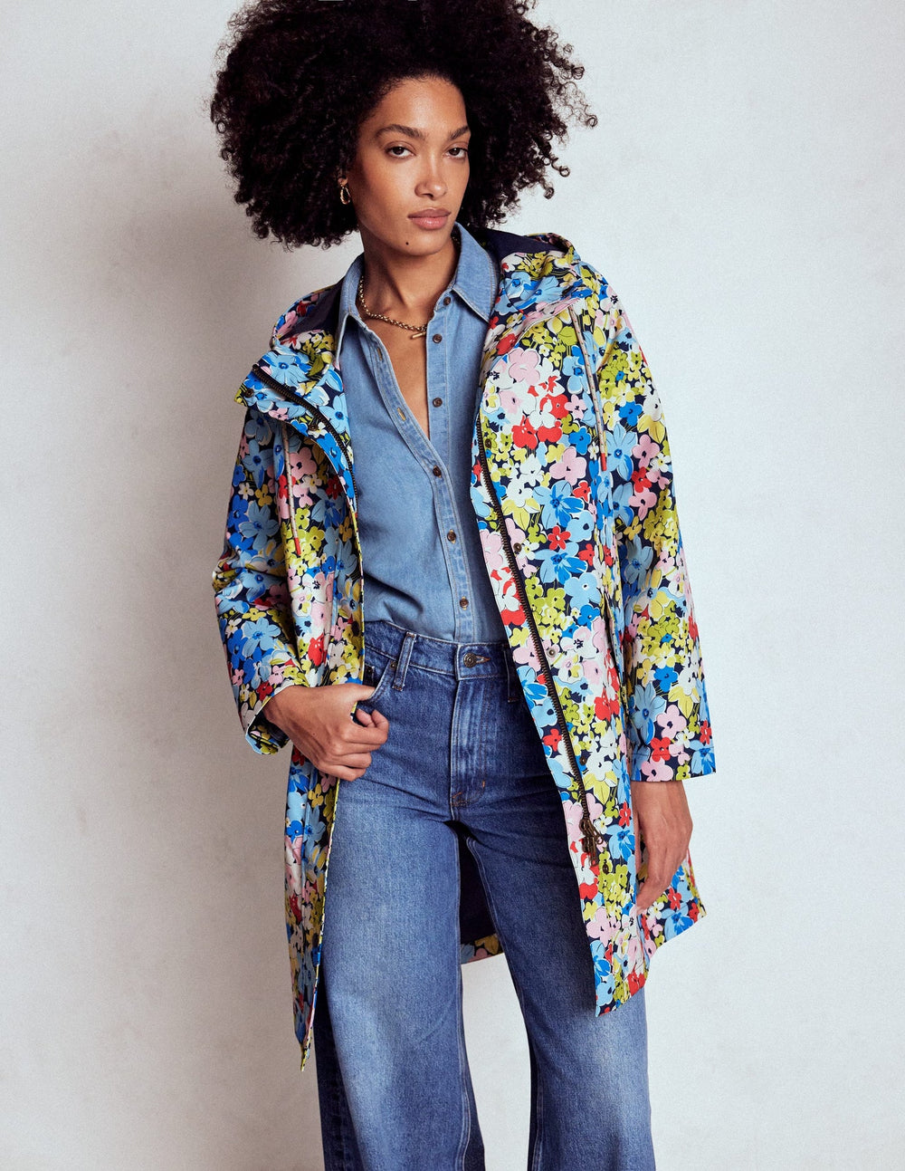 Boden Wells Waterproof Hooded Coat - Multi, Flowerbed Cluster