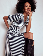 Boden Natalia Jersey Tea Dress - French Navy, Ivory Stripe