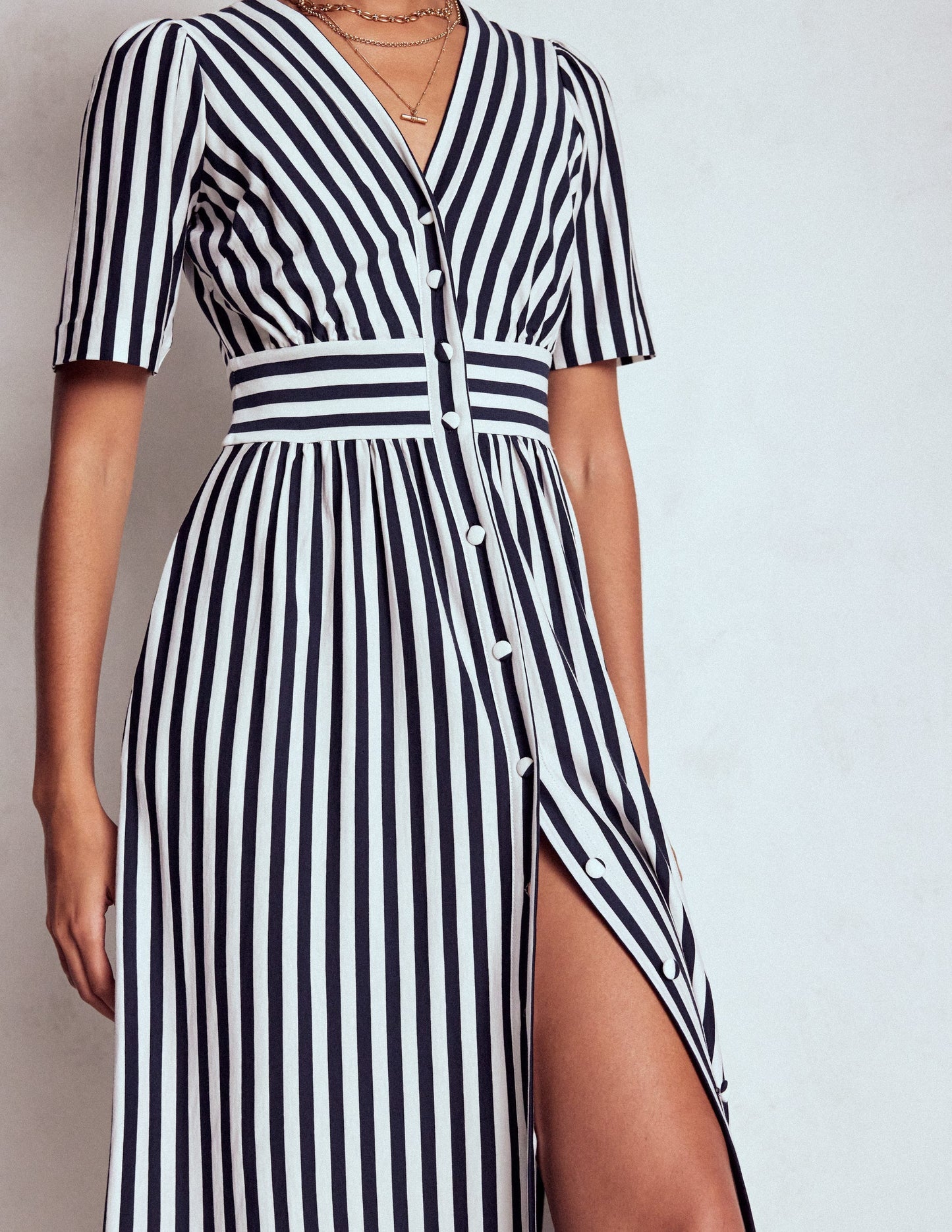 Boden Natalia Jersey Tea Dress - French Navy, Ivory Stripe
