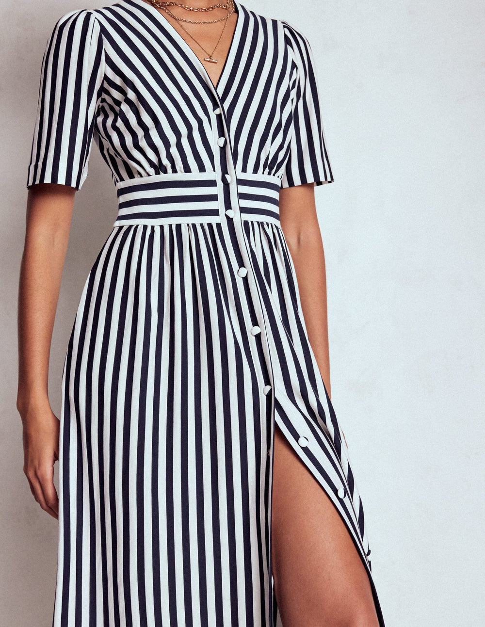 Boden Natalia Jersey Tea Dress - French Navy, Ivory Stripe