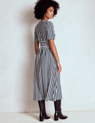 Boden Natalia Jersey Tea Dress - French Navy, Ivory Stripe