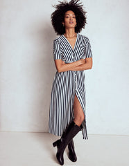 Boden Natalia Jersey Tea Dress - French Navy, Ivory Stripe