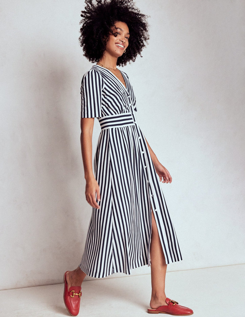 Boden Natalia Jersey Tea Dress - French Navy, Ivory Stripe