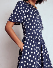 Boden Louisa Jersey Midi Dress - French Navy, Painted Dot