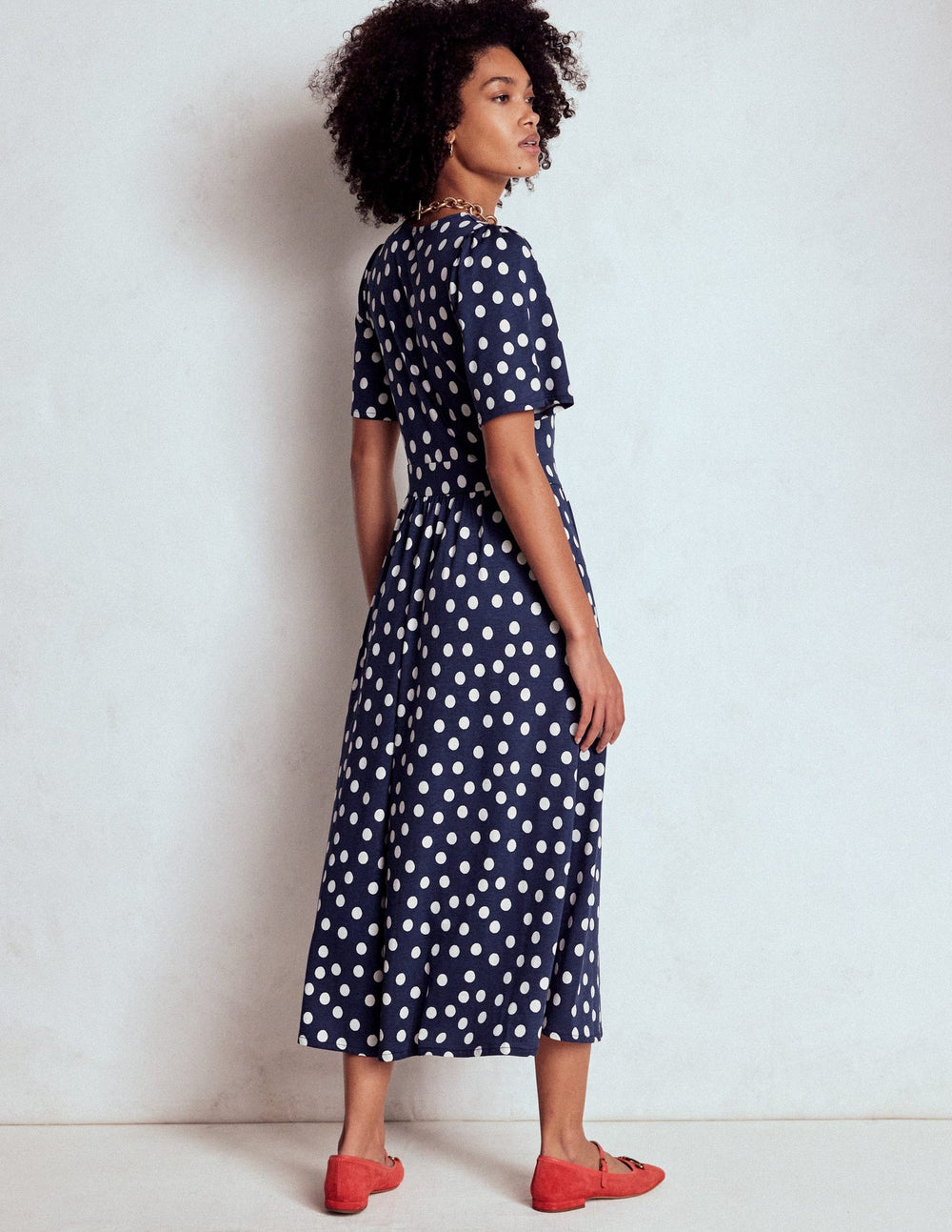 Boden Louisa Jersey Midi Dress - French Navy, Painted Dot