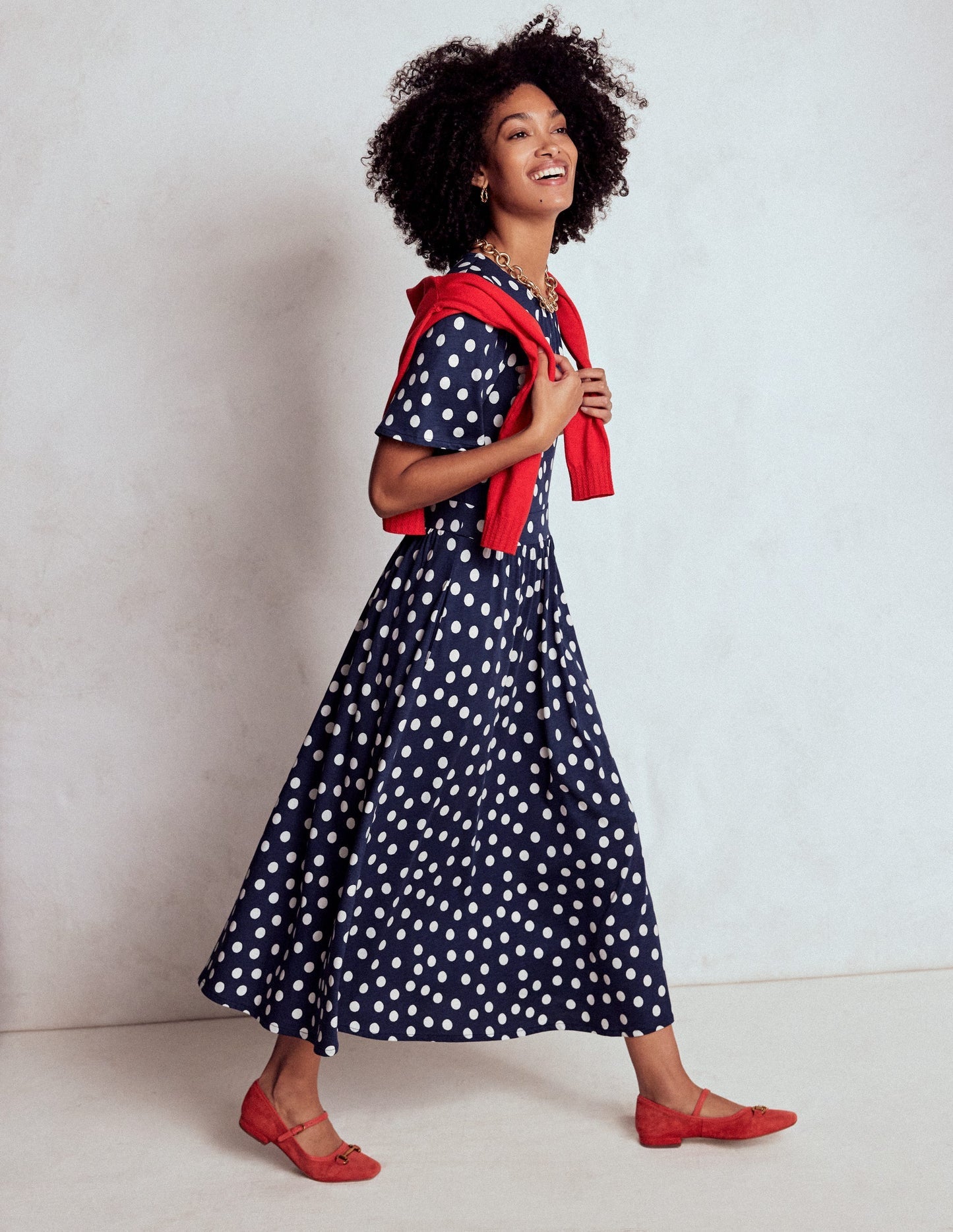 Boden Louisa Jersey Midi Dress - French Navy, Painted Dot