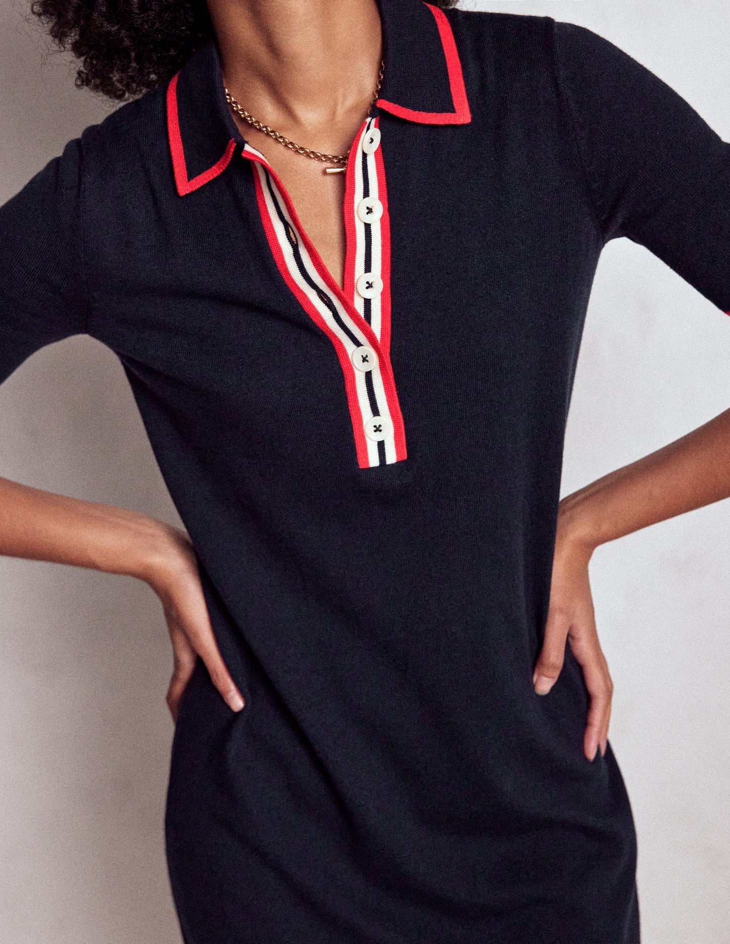 Boden Tipped Henley Dress - Navy