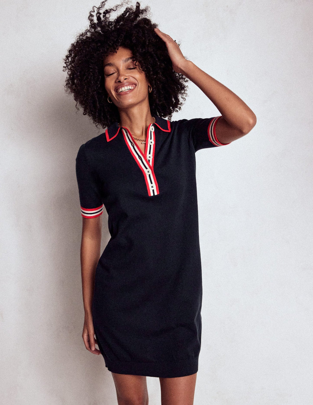 Boden Tipped Henley Dress - Navy