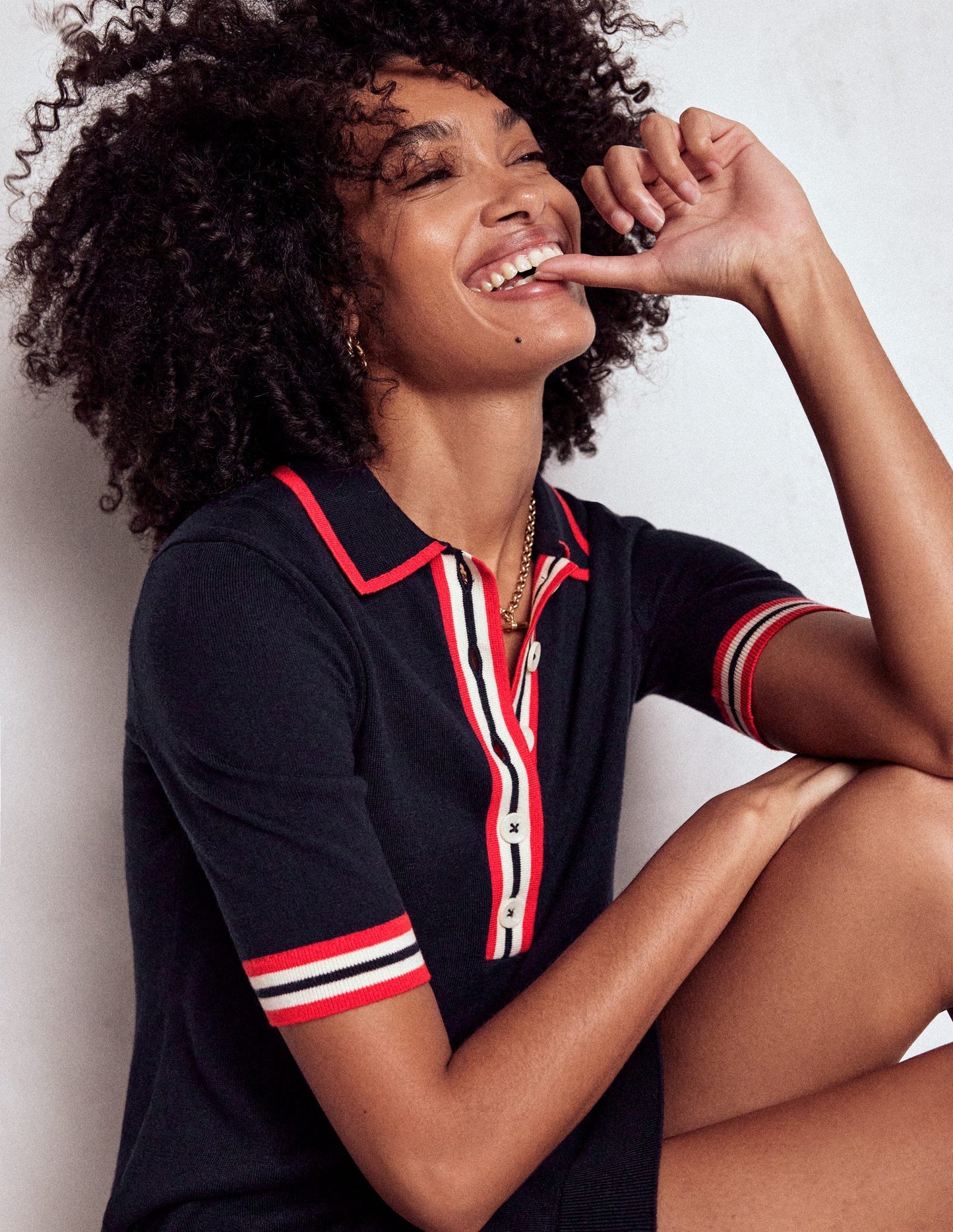 Boden Tipped Henley Dress - Navy
