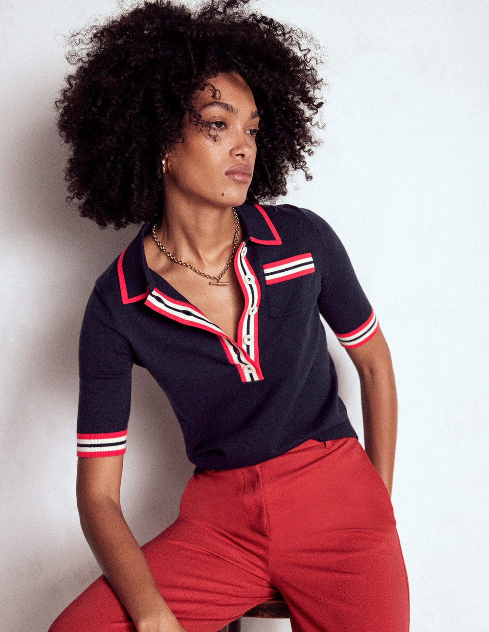 Boden Cotton Henley T-shirt - Navy