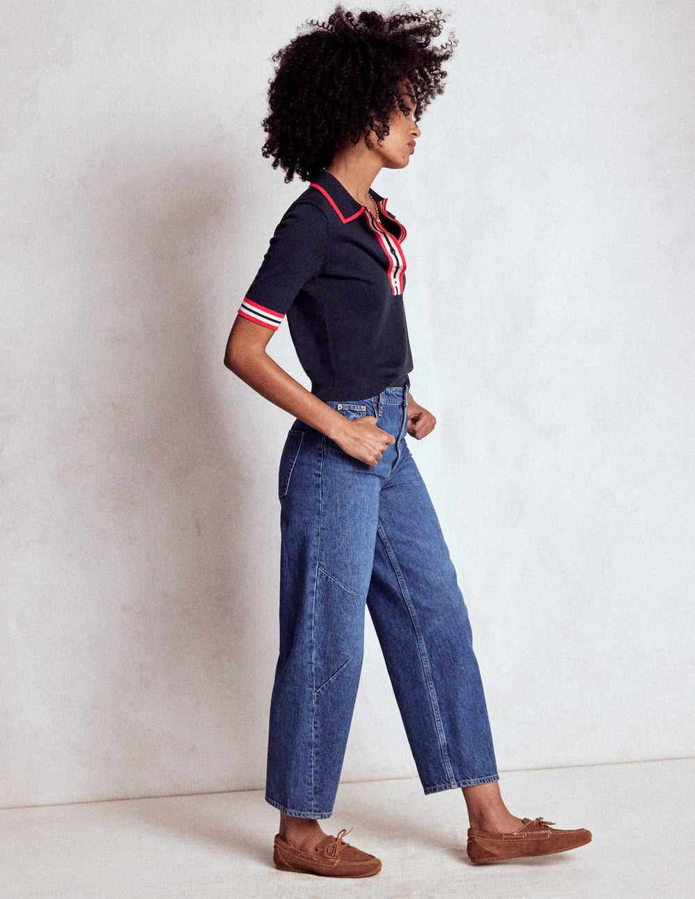 Boden Cotton Henley T-shirt - Navy