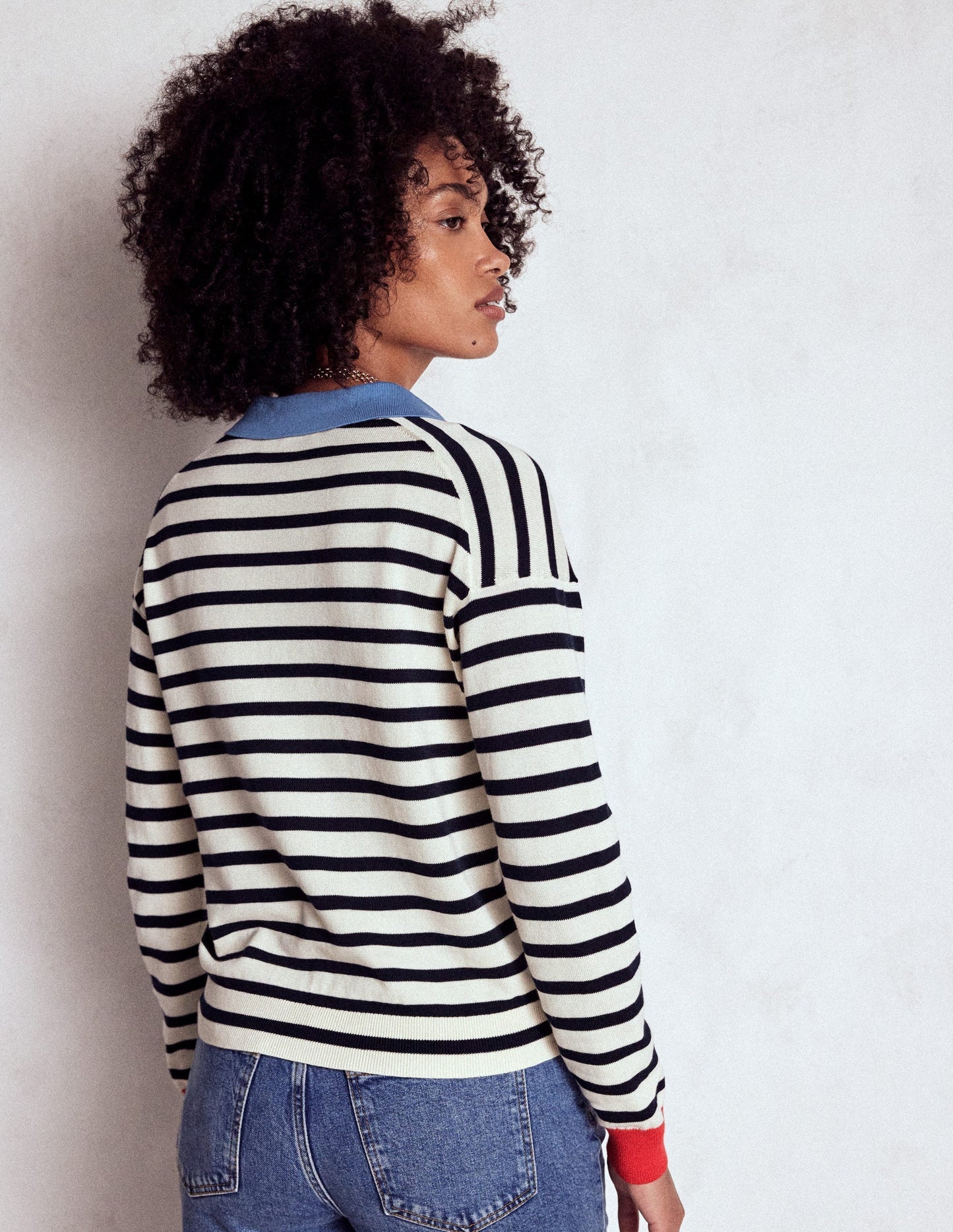 Boden Lara Relaxed Cotton Henley - Navy/ Warm Ivory