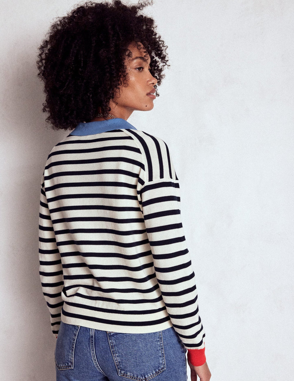Boden Lara Relaxed Cotton Henley - Navy/ Warm Ivory