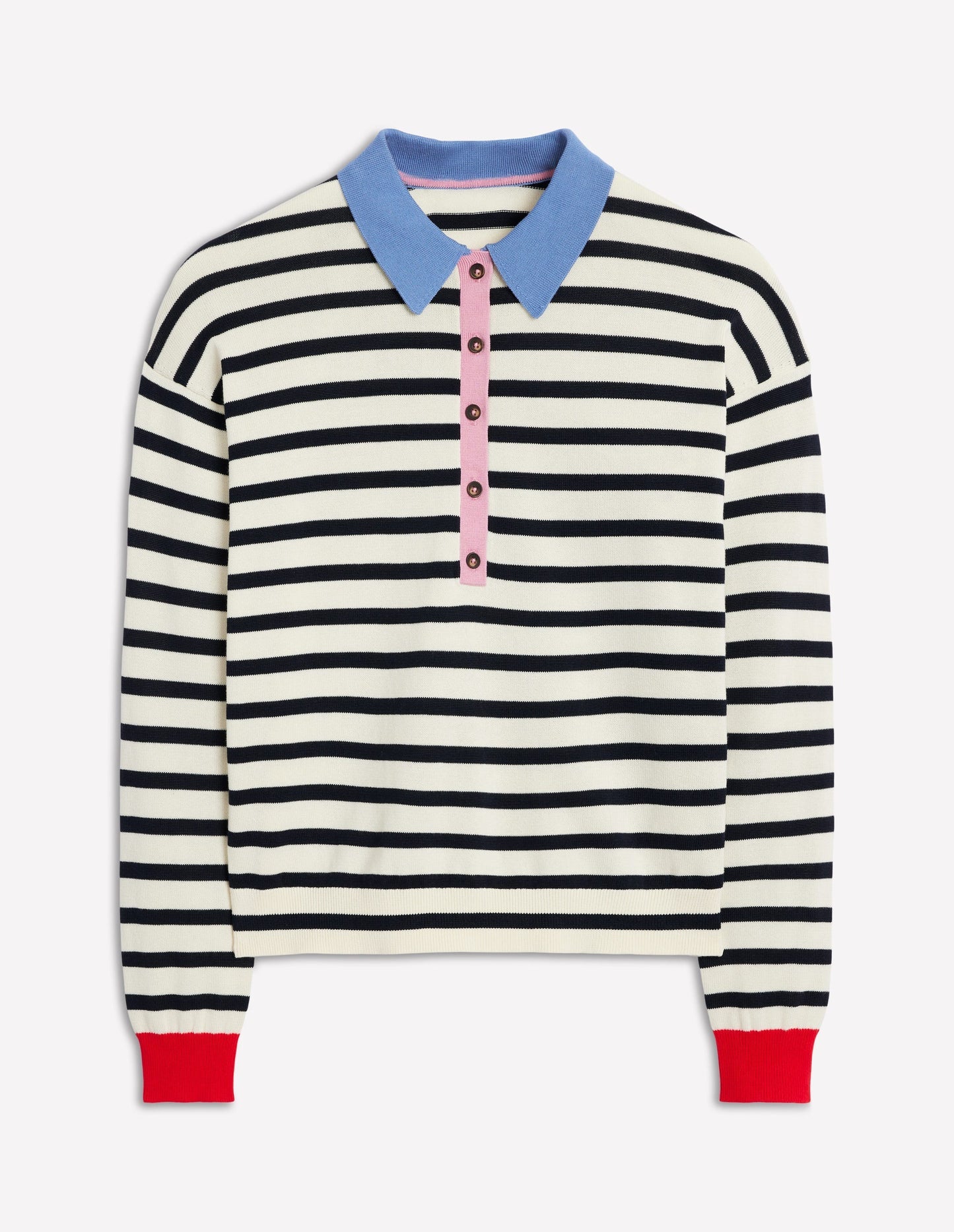 Boden Lara Relaxed Cotton Henley - Navy/ Warm Ivory