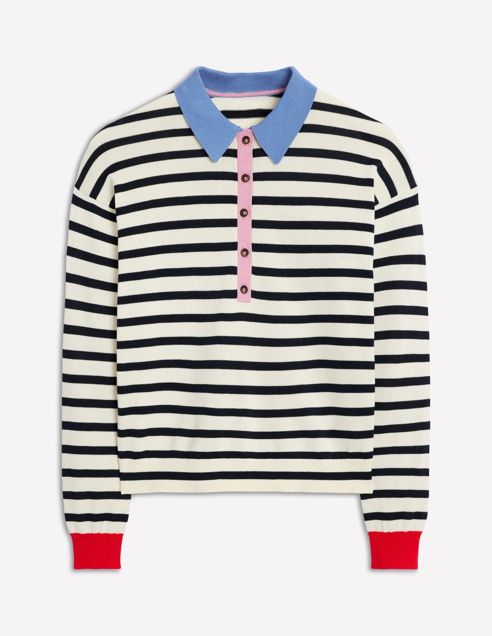Boden Lara Relaxed Cotton Henley - Navy/ Warm Ivory