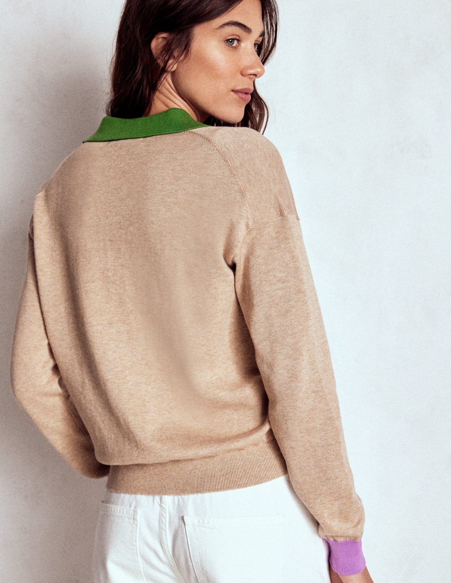 Boden Lara Relaxed Cotton Henley - Chinchilla Melange