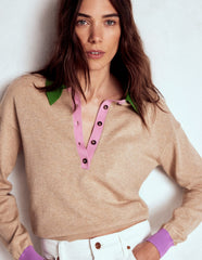 Boden Lara Relaxed Cotton Henley - Chinchilla Melange