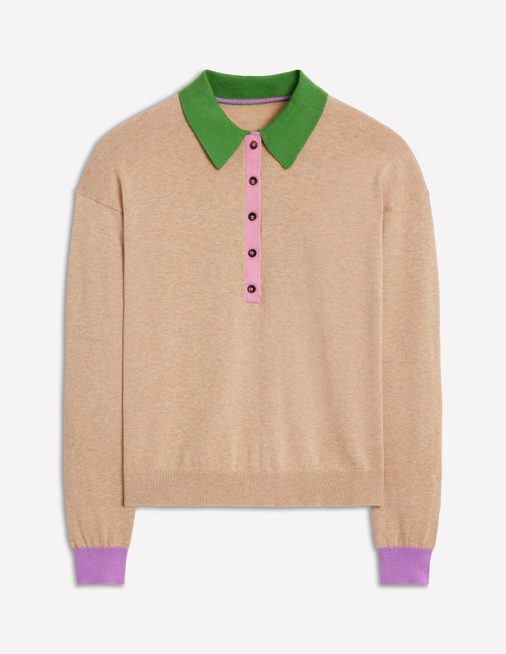 Boden Lara Relaxed Cotton Henley - Chinchilla Melange