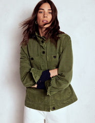 Boden Cotton Frill Collar Jacket - Woodland Green