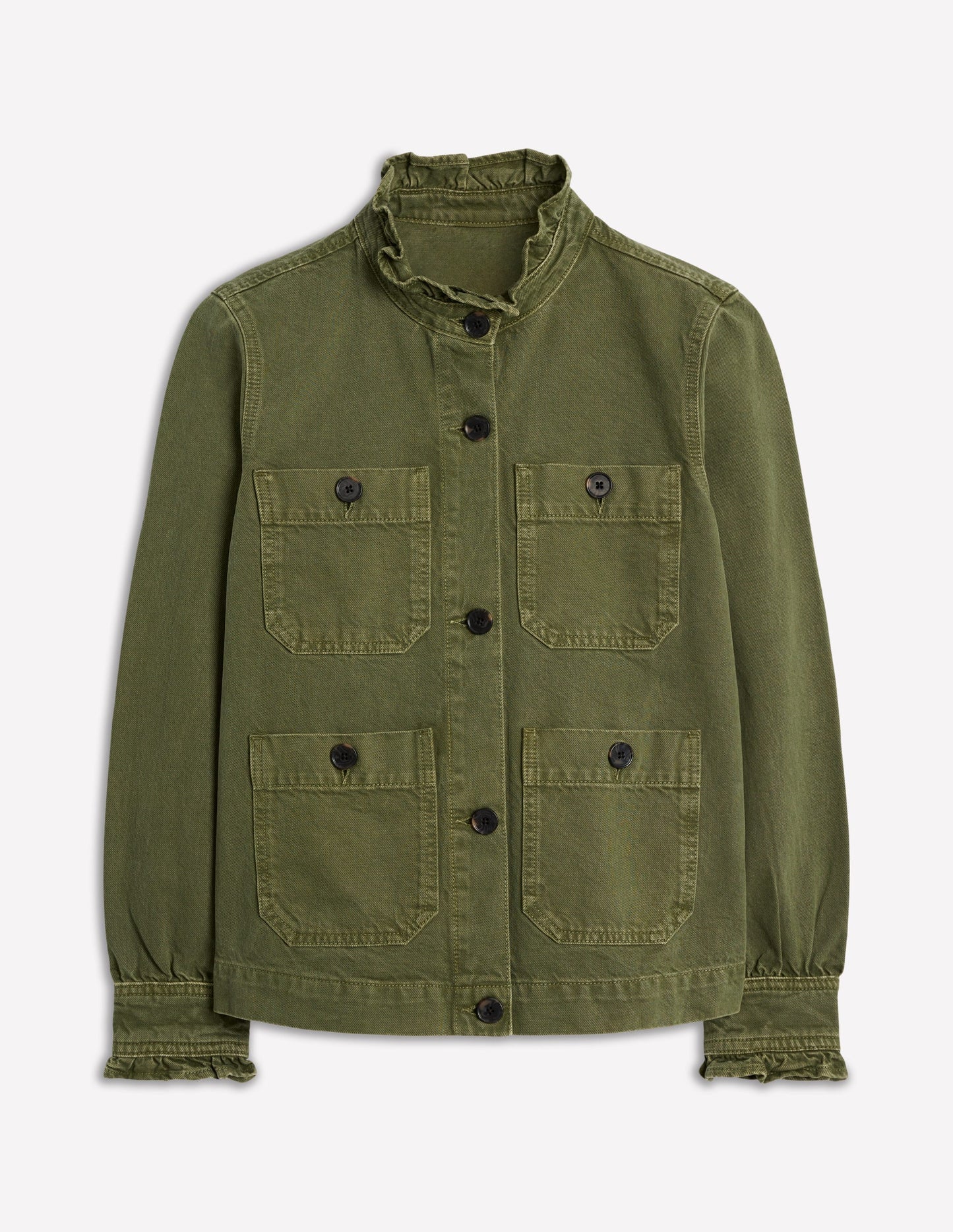 Boden Cotton Frill Collar Jacket - Woodland Green