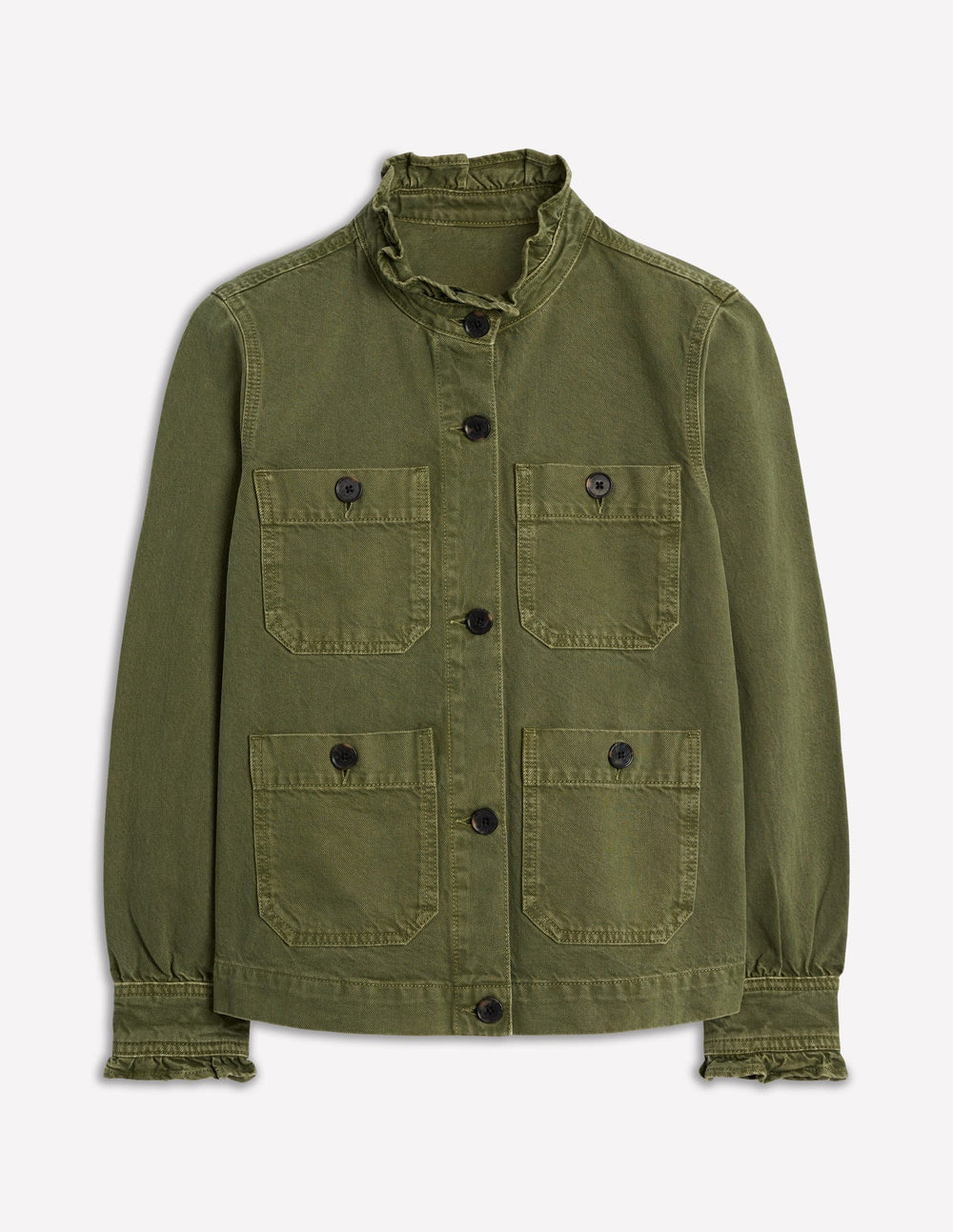 Boden Cotton Frill Collar Jacket - Woodland Green