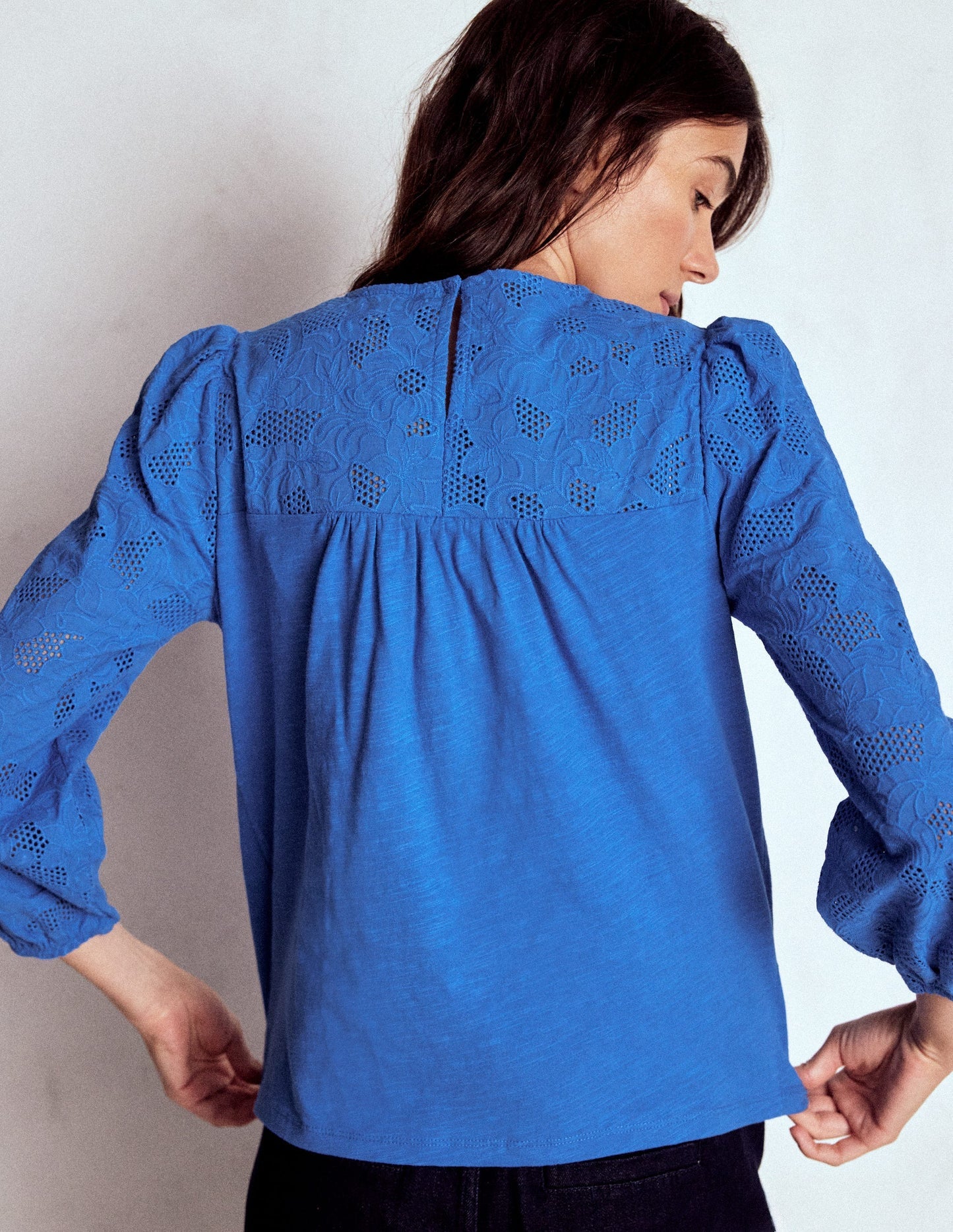Boden May Broderie Top - Cabana Blue