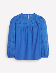 Boden May Broderie Top - Cabana Blue