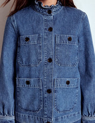 Boden Denim Frill Collar Jacket - Mid Wash