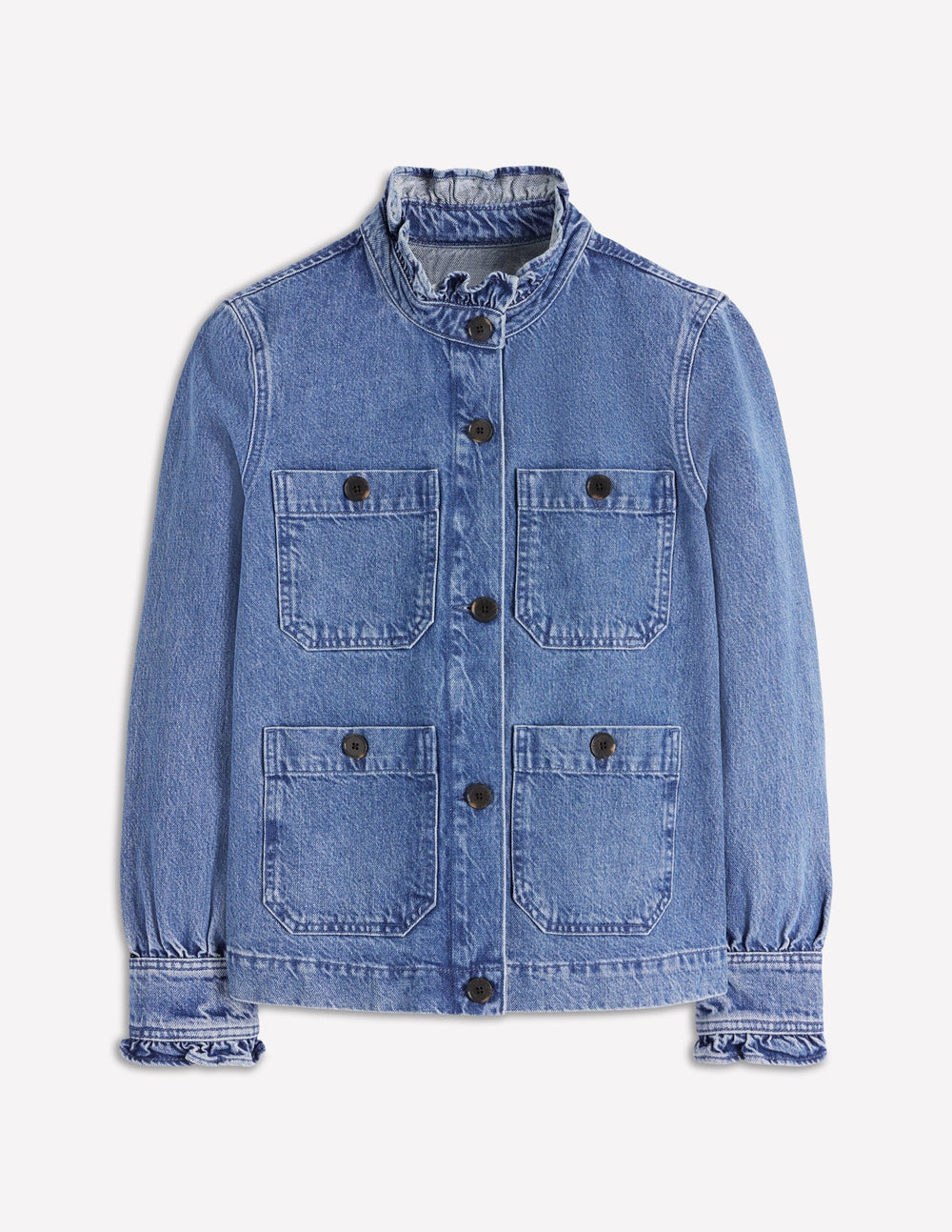 Boden Denim Frill Collar Jacket - Mid Wash