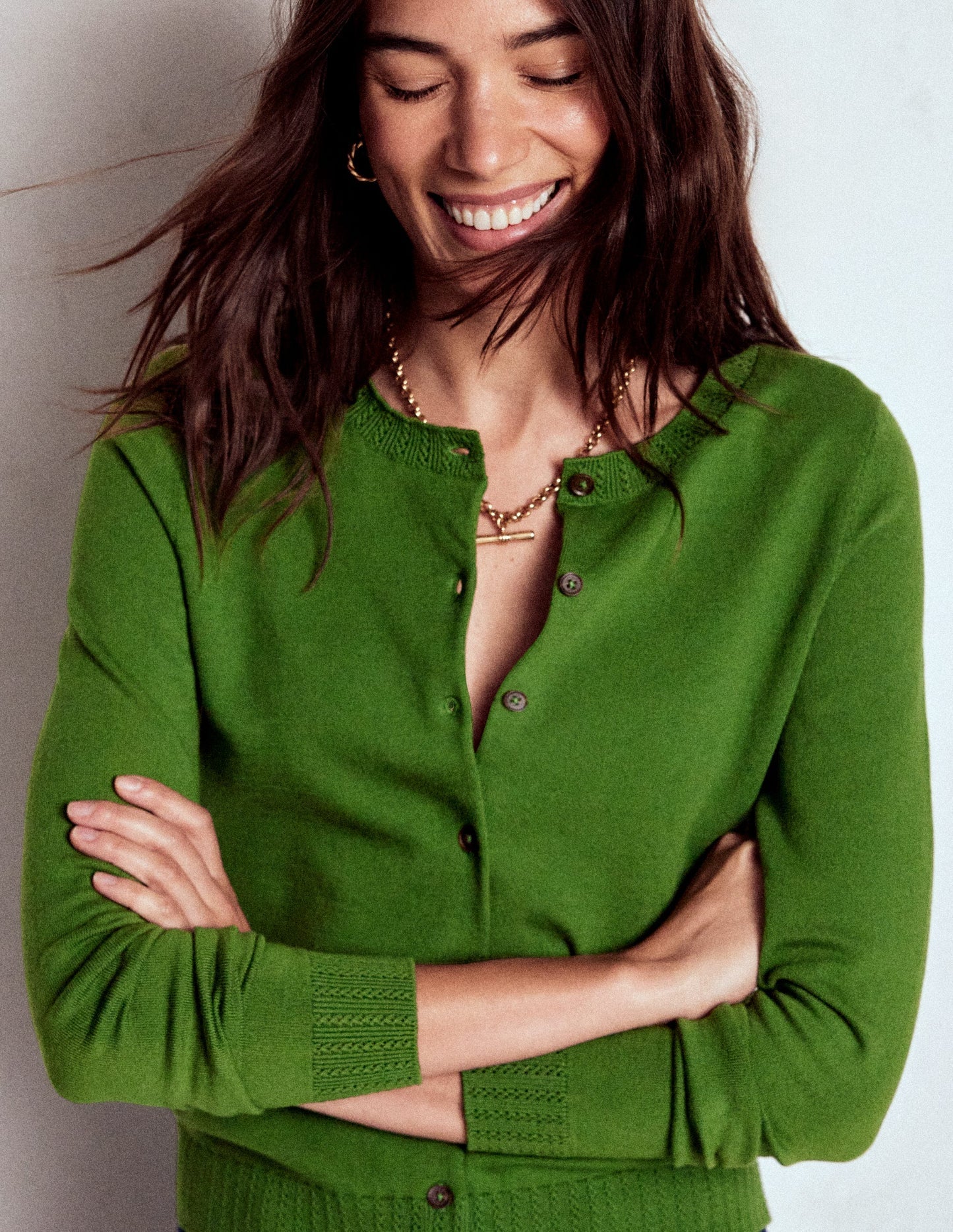 Boden Emilia Cotton Crew Cardigan - Promenade Green
