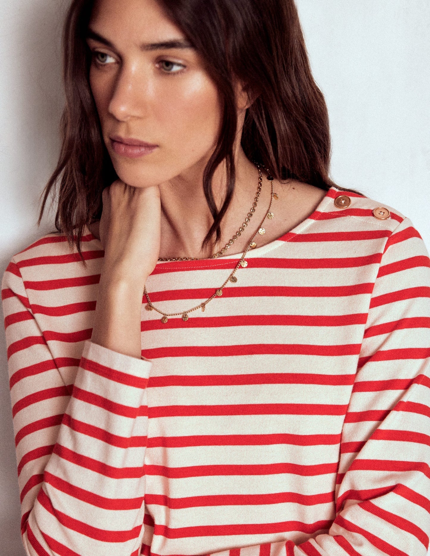 Boden Button Mariner Breton - Ivory and Brilliant Red