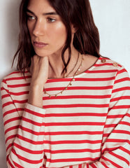 Boden Button Mariner Breton - Ivory and Brilliant Red