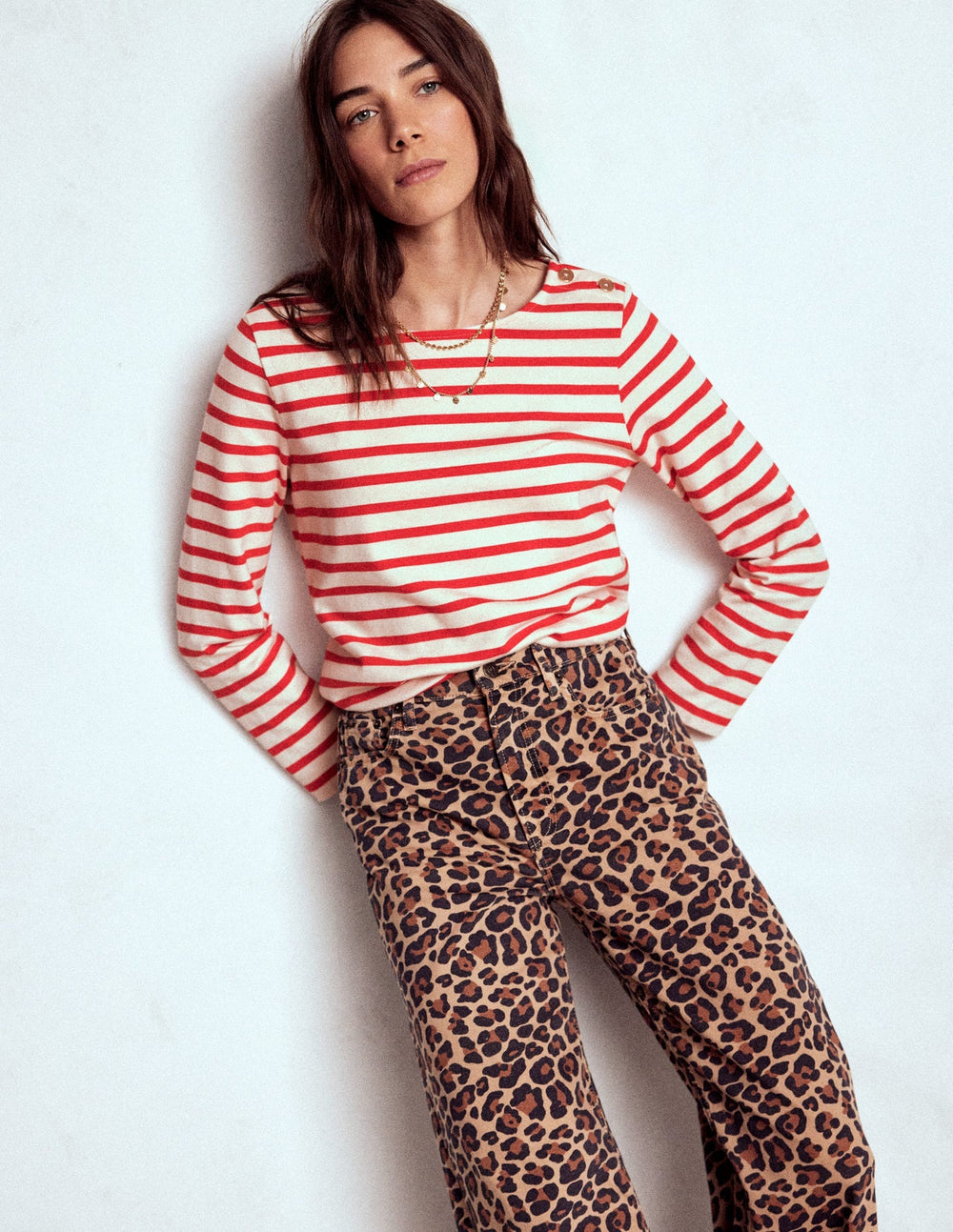 Boden Button Mariner Breton - Ivory and Brilliant Red